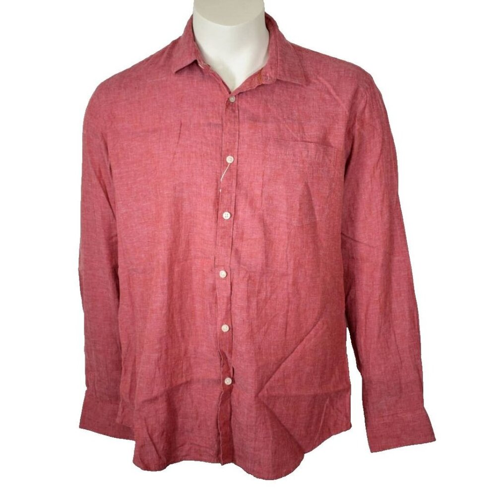 Lombard Mens Large Red Long Sleeve Linen Shirt Resort Wear Travel Vacation
